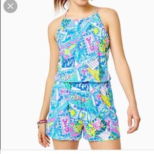 Lilly Pulitzer Dayley Romper XS NWT pop up wish you were here